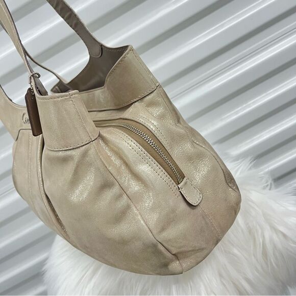 • COACH Shimmer Champagne Leather Carryall Tote Gallery Shoulder Bag - Picture 5 of 13